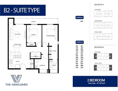 Floor plan for 2 beds, 2 baths, 917 sqft